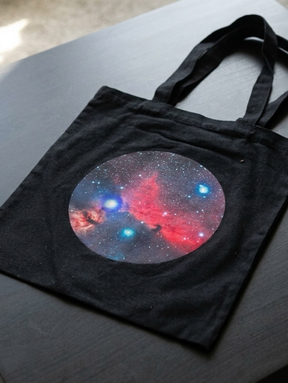 Black Tote Bag with Red & Blue Galaxy Print - Men Bags